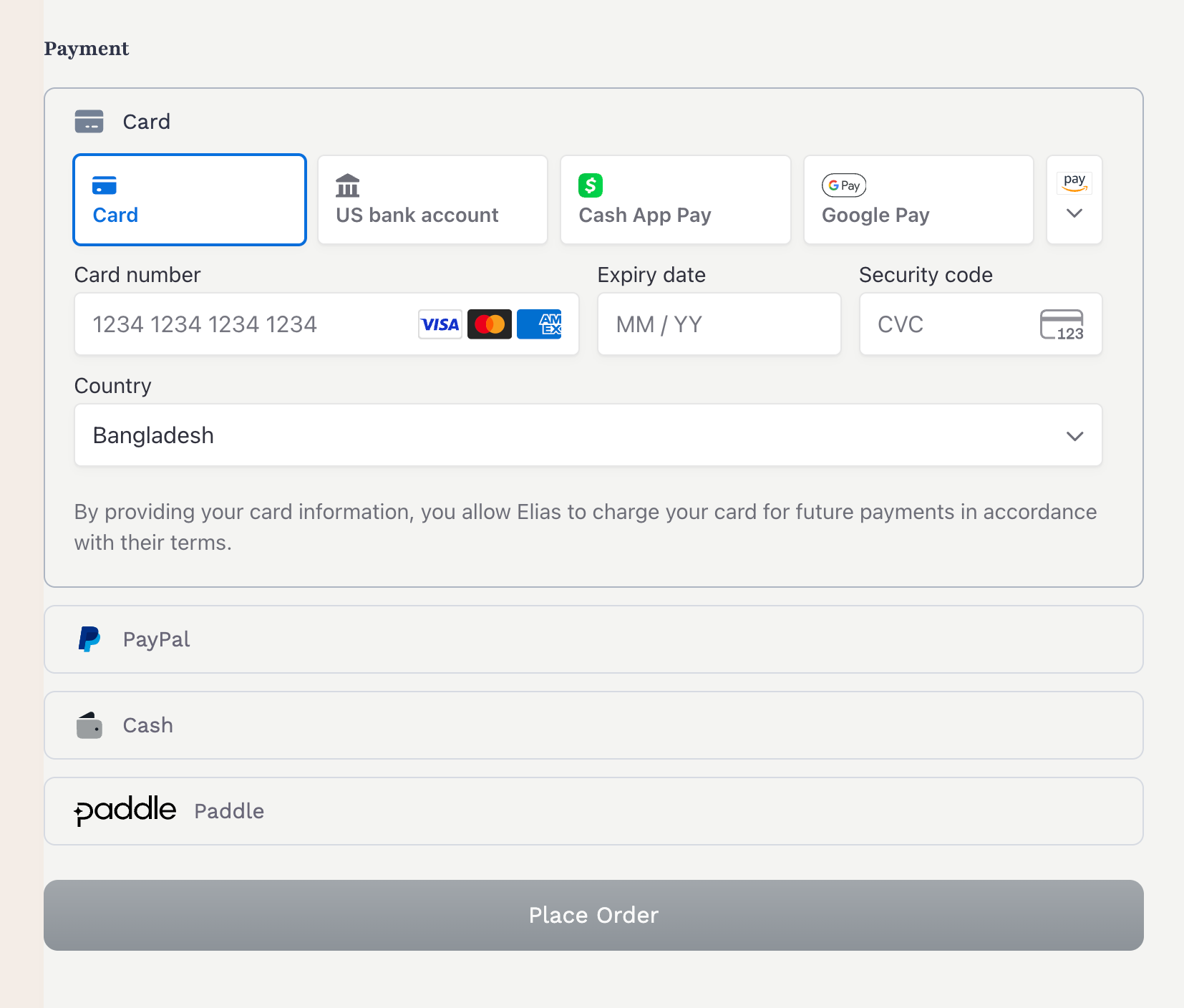 Active payment gateway displayed in checkout page